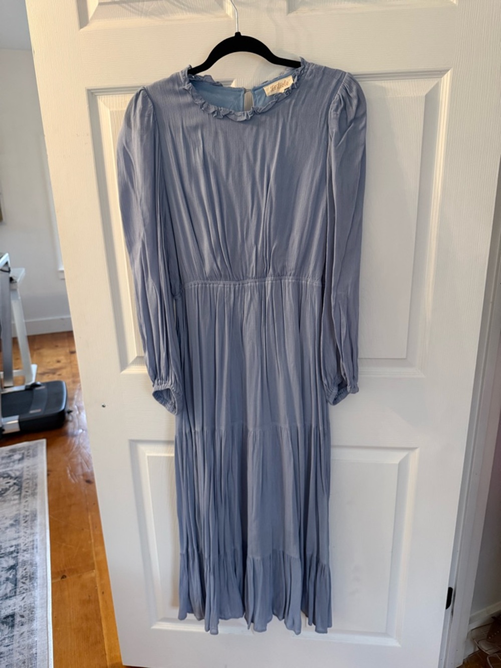 Listicle Light Blue Ruffle-Neck Midi Dress